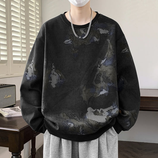 Herren Oversize-Sweatshirt mit abstraktem Marmor-Print und schwerer Baumwollmischung Nord Taschen