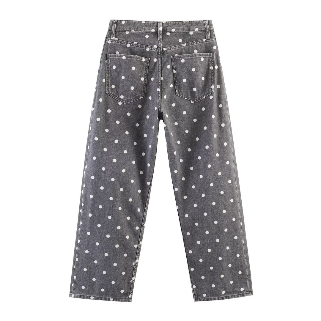 Damen Weite High-Waist-Jeans mit ganzflächigem Punktenmuster und geradem Bein Nord Taschen