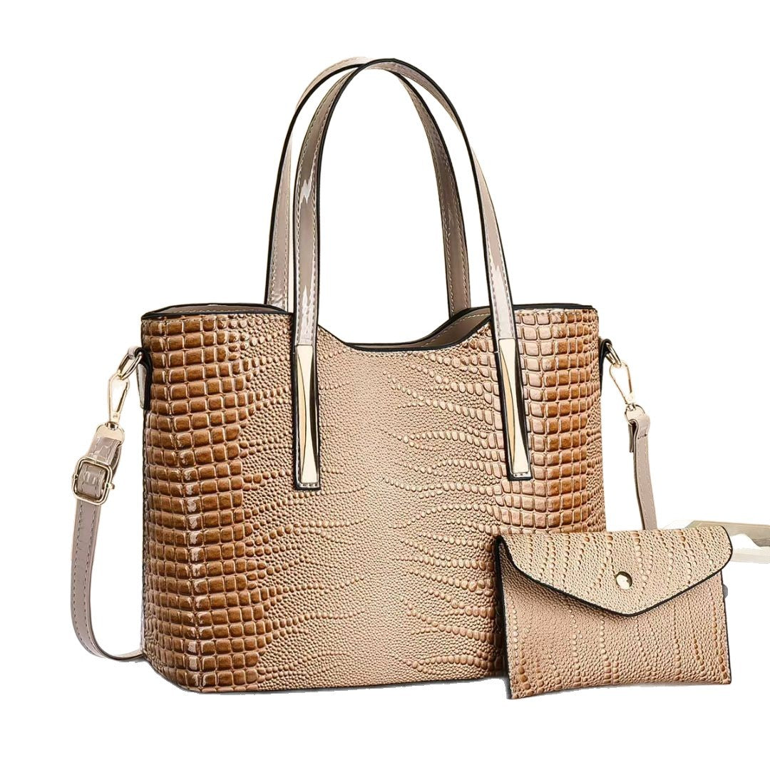 Damen elegante Handtasche mit Kroko-Prägung und Clutch Nord Taschen