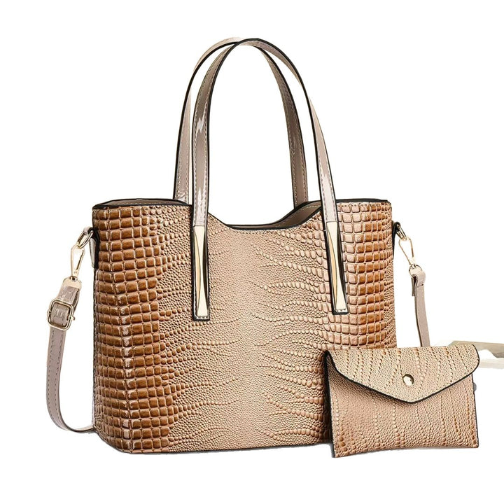 Damen elegante Handtasche mit Kroko-Prägung und Clutch Nord Taschen