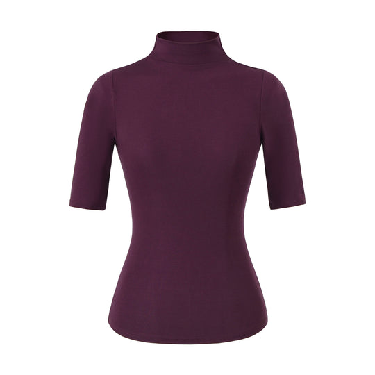 Damen Figurbetontes Stehkragen-Shirt mit halblangen Ärmeln Nord Taschen