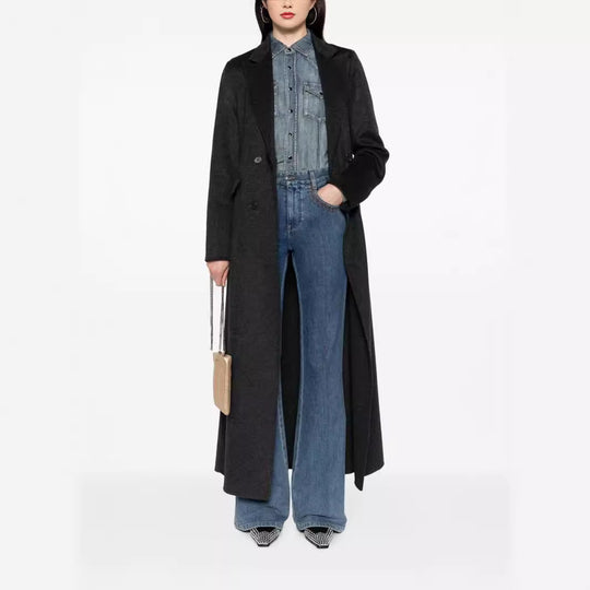 Damen Doppelreihiger Maxi-Mantel aus Wollmix mit tailliertem Schnitt Nord Taschen