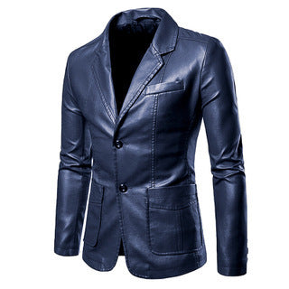 Herren Elegantes Slim-Fit Kunstleder-Sakko mit Reverskragen, Zwei-Knopf-Leiste & Pattentaschen Nord Taschen