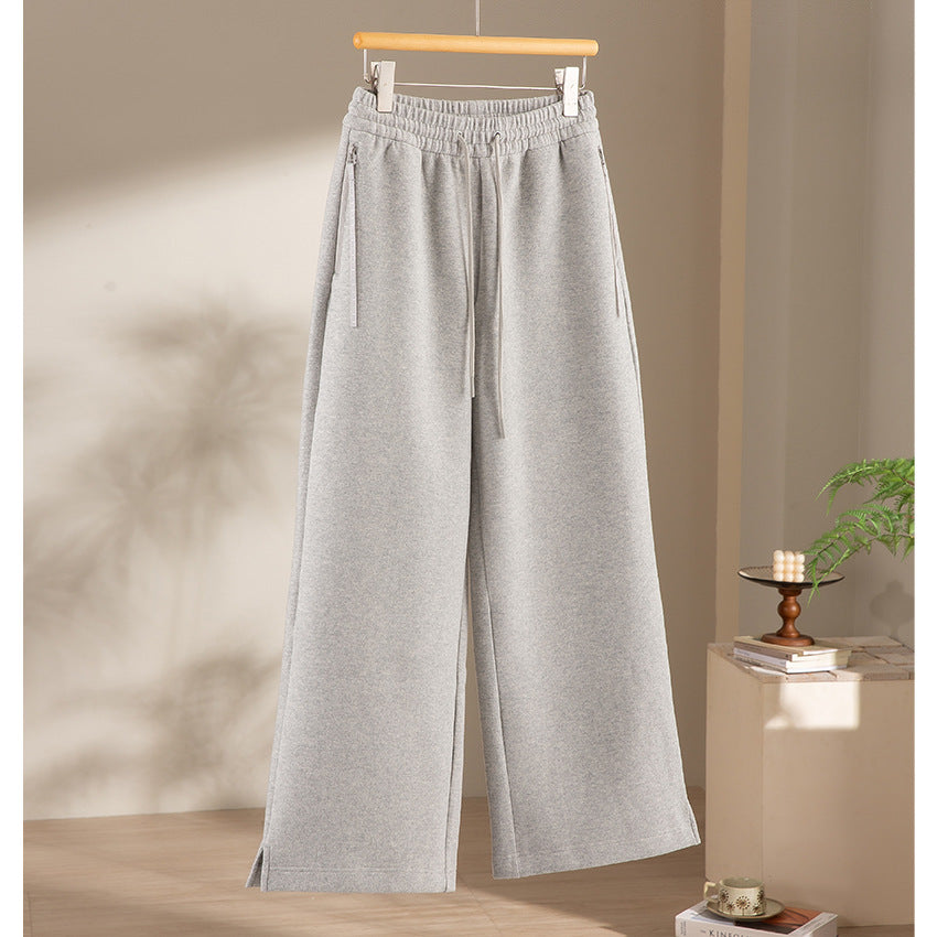 Damen weite French‑Terry Lounge-Sweatpant mit hohem Bund, Kordelzug und seitlichen Schlitzen Nord Taschen