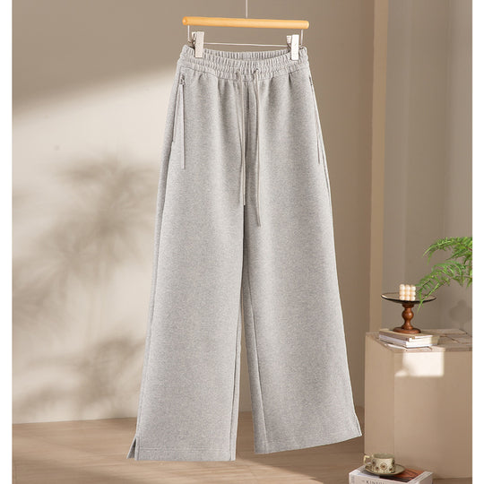 Damen weite French‑Terry Lounge-Sweatpant mit hohem Bund, Kordelzug und seitlichen Schlitzen Nord Taschen