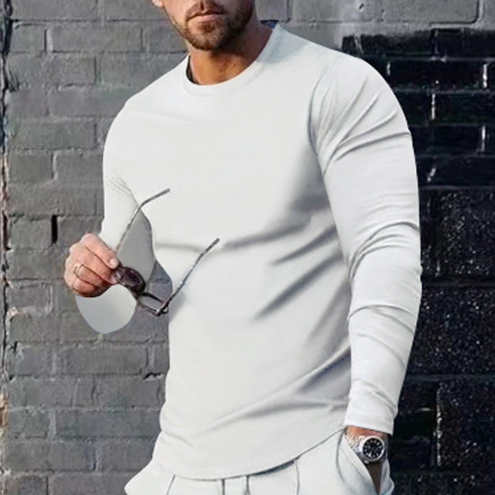 Herren nan schmal geschnittenes Langarmshirt mit Rundhalsausschnitt elastischem Baumwollstretch und verlängertem Saum