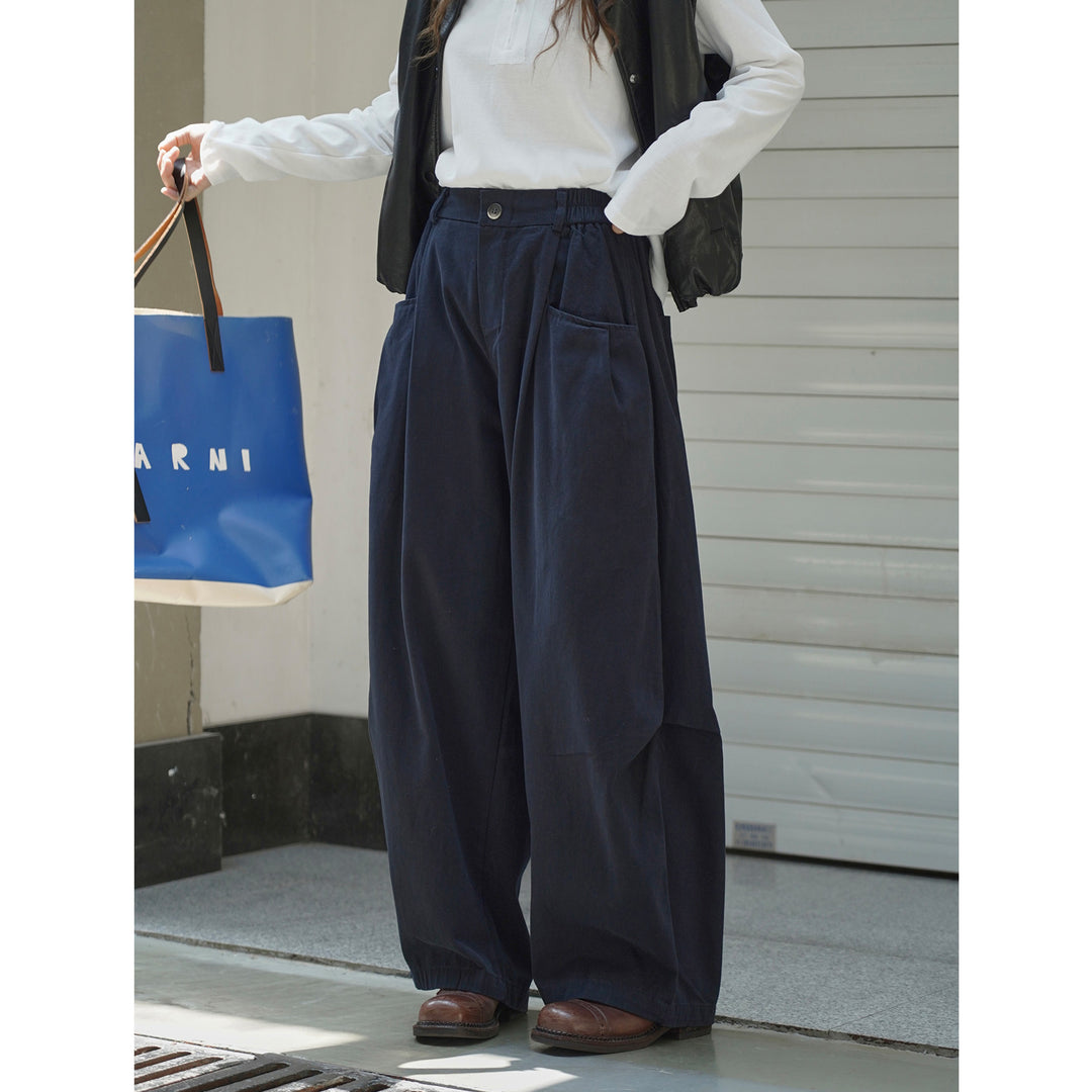 Damen Weite Cordhose mit hoher Taille, aufgesetzten Taschen und elastischem Saum Nord Taschen