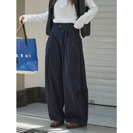 Damen Weite Cordhose mit hoher Taille, aufgesetzten Taschen und elastischem Saum Nord Taschen