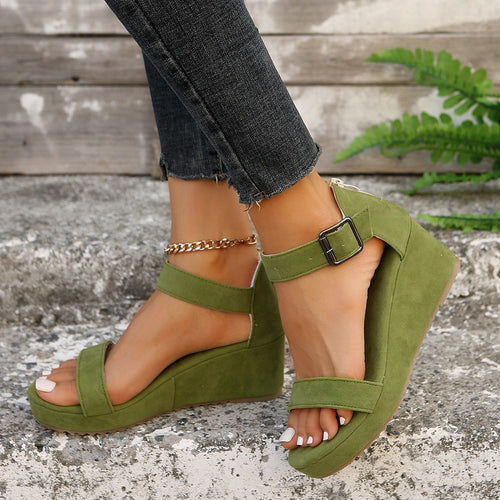 Damen Keil-Sandalen mit verstellbarem Riemen und rutschfester Sohle
