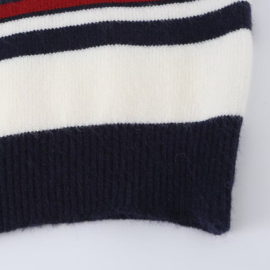 Damen Gestreifter Kurzcardigan mit Rundhalsausschnitt, Knopfleiste und Rippbündchen Nord Taschen