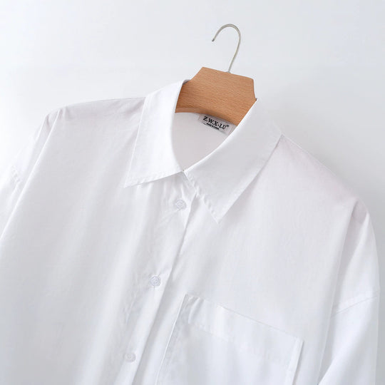 Damen Oversize-Basics-Bluse mit kastiger Silhouette, Hemdkragen und Brusttasche Nord Taschen