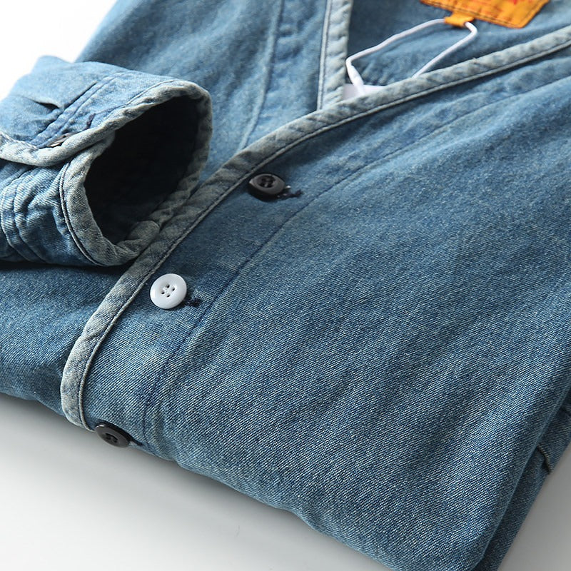 Herren Leichtes Jeans-Sakko im Overshirt-Stil mit V‑Ausschnitt und aufgesetzten Taschen Nord Taschen