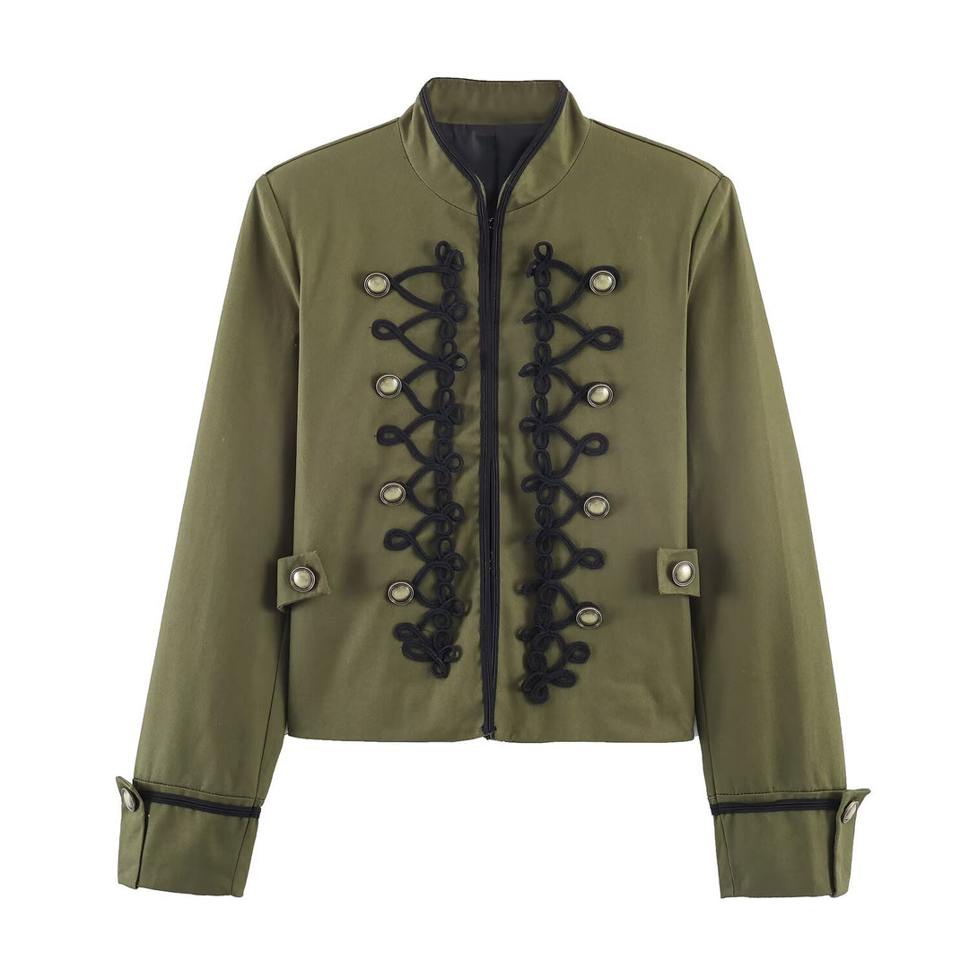 Damen Militärisch inspirierte Kurzjacke mit dekorativer Kordauflage und Stehkragen Nord Taschen
