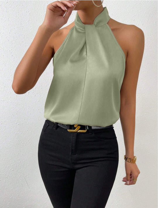 Damen Knoten Hals Stil Top Seide - Arvani