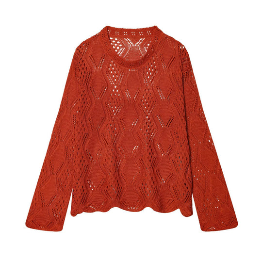 Damen Lochstrick-Pullover mit Zopfmuster und geschwungenem Saum Nord Taschen