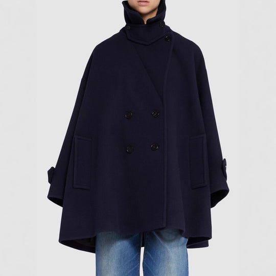 Damen Oversize-Cape-Mantel mit Doppelreiher und weitem Revers Nord Taschen