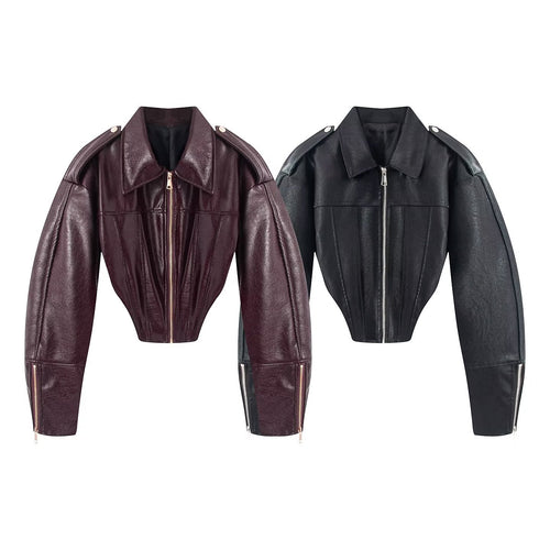 Damen Kurzjacke im Korsagenstil aus Lederimitat mit betonter Schulterpartie Nord Taschen