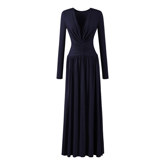 Damen Maxikleid mit gerafftem Wickeloberteil, tiefem V‑Ausschnitt und Spitzenbesatz Nord Taschen