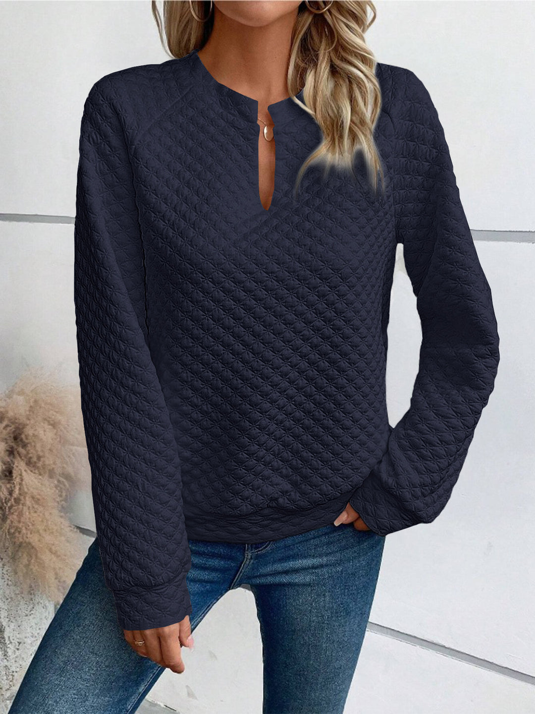 Damen Gesteppter Kuschel-Pullover mit Schlitzkragen Nord Taschen