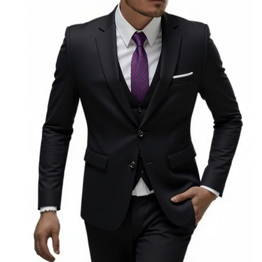 Herren Eleganter taillierter dreiteiliger Anzug mit Weste und leichtem Stretch Nord Taschen