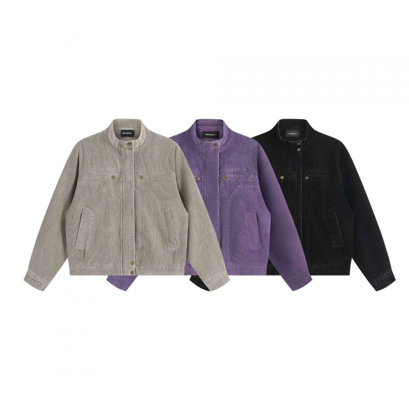 Unisex Cord-Boxy-Blouson mit Stehkragen, verdeckter Druckknopfleiste und aufgesetzten Schubtaschen Nord Taschen
