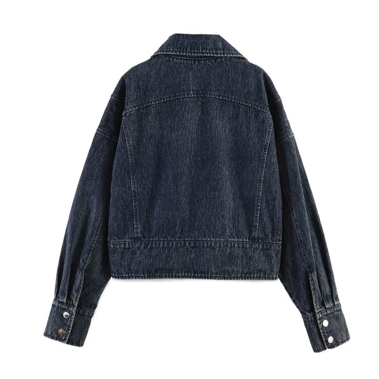 Damen Oversized-Jeansjacke mit großem Schalkragen und Used-Effekt Nord Taschen