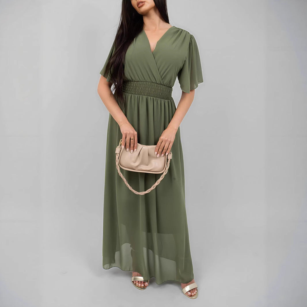 Damen Maxikleid mit fließendem Schnitt und V-Ausschnitt Nord Taschen