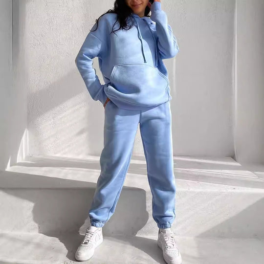 Damen Oversize Loungewear-Set aus weichem Baumwollmischfleece mit Kapuzenpullover und schmal zulaufender Jogginghose Nord Taschen