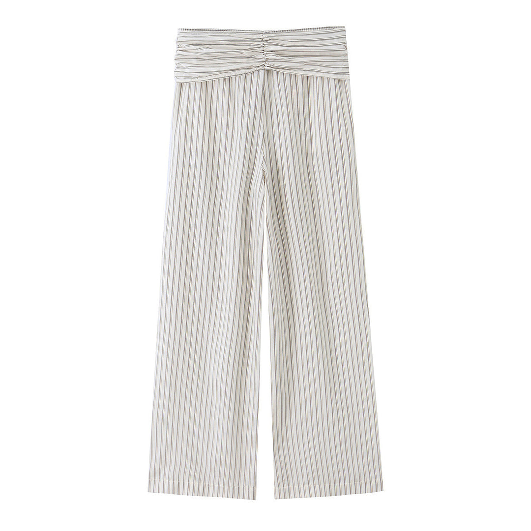 Damen Weite Highwaist-Hose mit vertikalen Streifen und Bindegürtel Nord Taschen