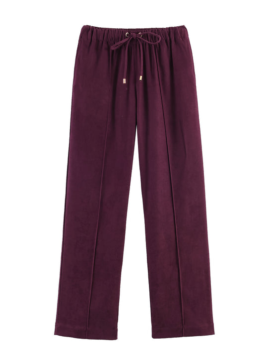 Damen Weite Velours‑Hose mit elastischem Tunnelzugbund und Bügelfalte Nord Taschen