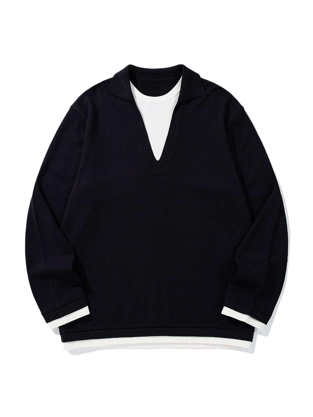 Unisex Lässiger Oversize Strickpullover mit tiefem V Einsatz und Hemd‑Layer Optik Nord Taschen
