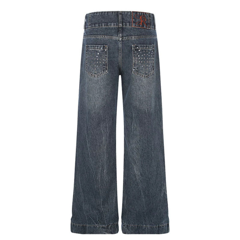 Damen High-Waist Weite Palazzo-Jeans mit Doppelknopf und ausgestelltem Bein Nord Taschen