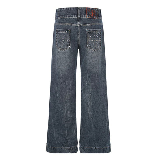 Damen High-Waist Weite Palazzo-Jeans mit Doppelknopf und ausgestelltem Bein Nord Taschen