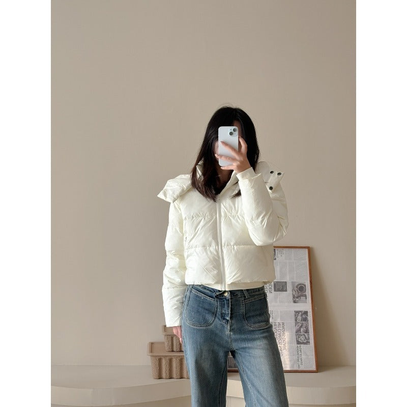 Damen Kurze Stepp-Cropped-Jacke mit breitem Umlegekragen Nord Taschen