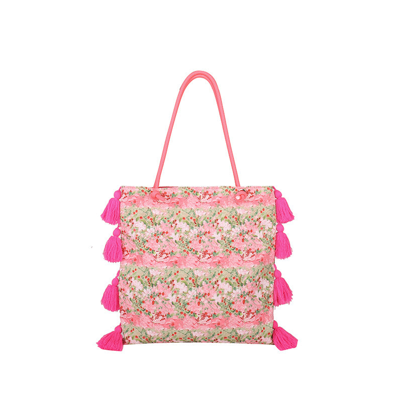 Damen Trendige Strandtasche mit bunten Quasten Nord Taschen
