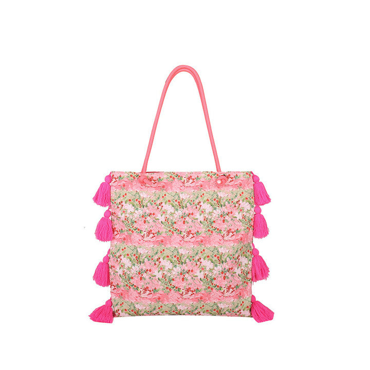 Damen Trendige Strandtasche mit bunten Quasten Nord Taschen