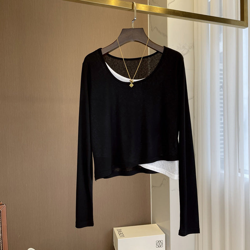 Damen Kurzgeschnittenes Lagen-Shirt mit asymmetrischem Saum Nord Taschen