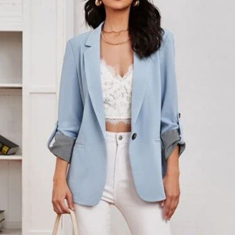 Damen schmal geschnittener Blazer mit Dreiviertelärmeln und umgeschlagenen Manschetten Nord Taschen