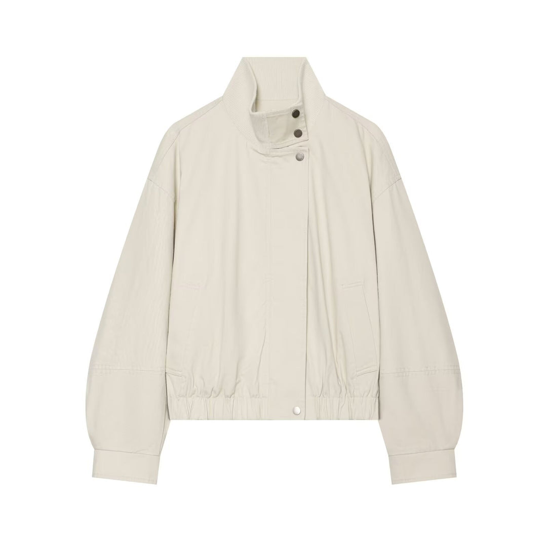Damen Boxy Kurzblouson mit hohem Rippstehkragen und Tunnelzugsaum Nord Taschen
