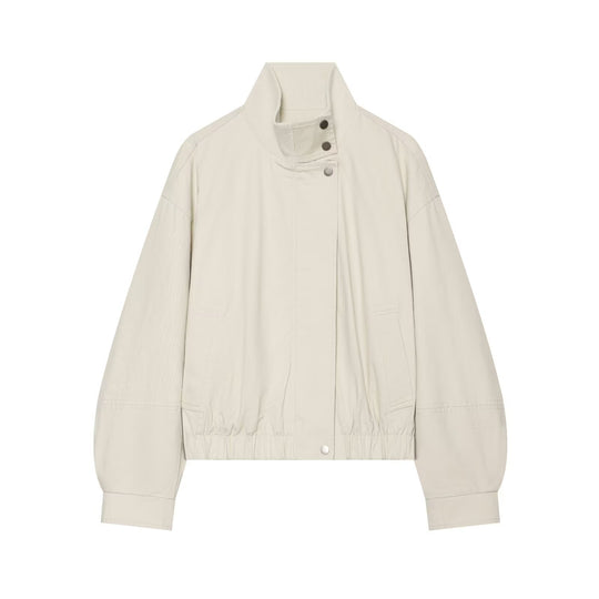Damen Boxy Kurzblouson mit hohem Rippstehkragen und Tunnelzugsaum Nord Taschen