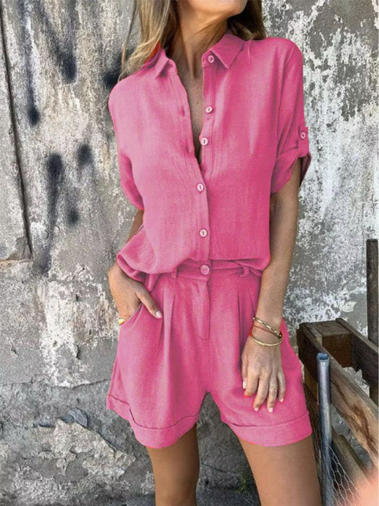 Damen Elegantes Kurzarm-Jumpsuit aus atmungsaktivem Stoff mit praktischen Taschen Nord Taschen