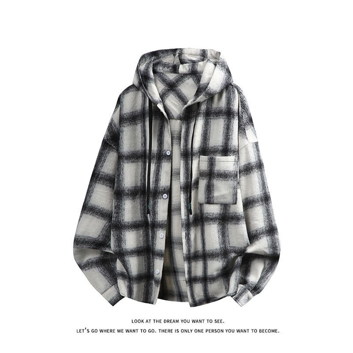 Unisex oversized Kapuzen-Hemdjacke aus Flanell mit Karomuster und Brusttasche Nord Taschen