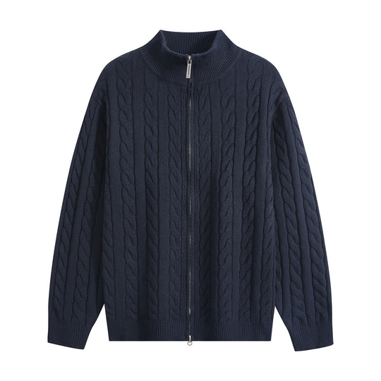 Herren Grobgestrickter Reißverschluss-Cardigan mit Zopfmuster, Stehkragen und Oversize-Schnitt Nord Taschen