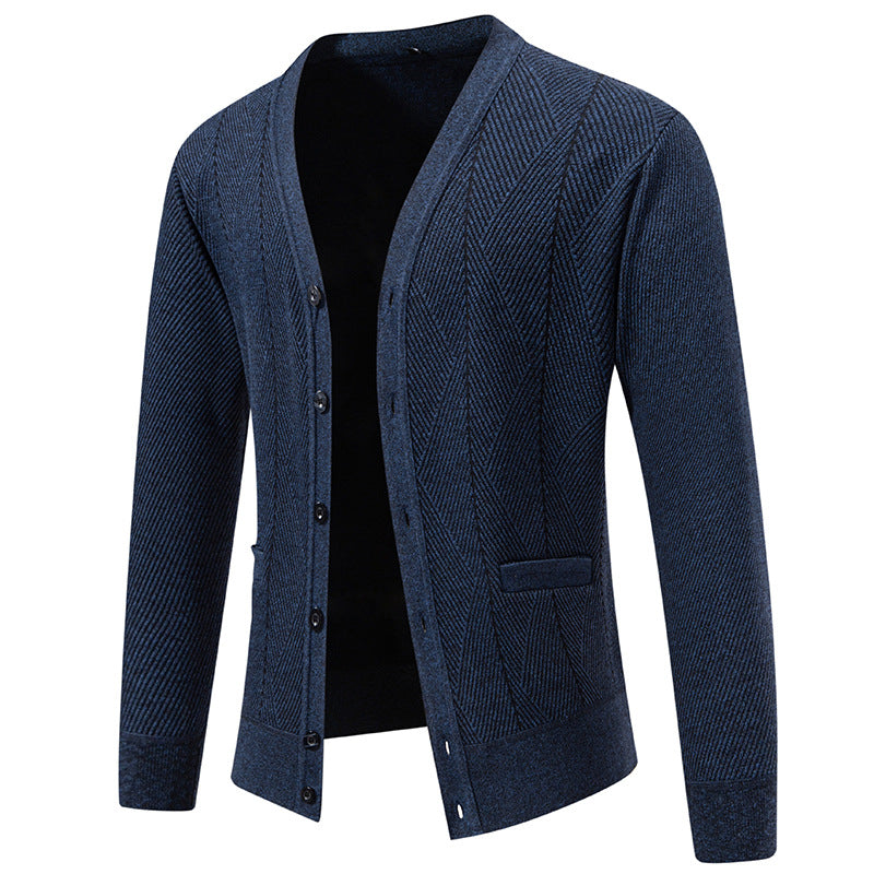 Herren Strukturierter Feinstrick-Cardigan mit Chevron‑Muster, V‑Ausschnitt und Eingrifftaschen Nord Taschen