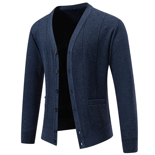Herren Strukturierter Feinstrick-Cardigan mit Chevron‑Muster, V‑Ausschnitt und Eingrifftaschen Nord Taschen