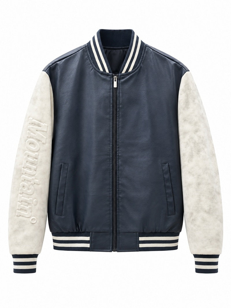 Herren Varsity‑Bomberjacke im College‑Stil mit Lederimitatkörper und kontrastierenden Wildlederärmeln Nord Taschen