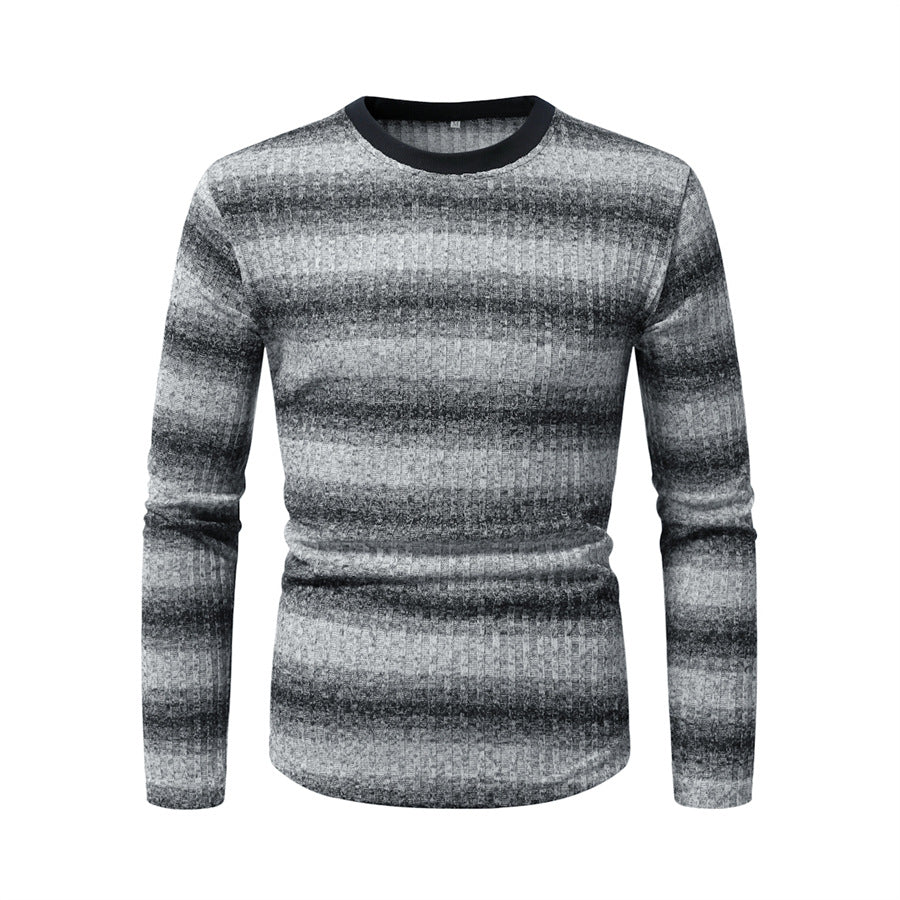 Herren Slim-Fit Feinstrick-Pullover mit horizontalem Farbverlauf und geripptem Strukturmix Nord Taschen