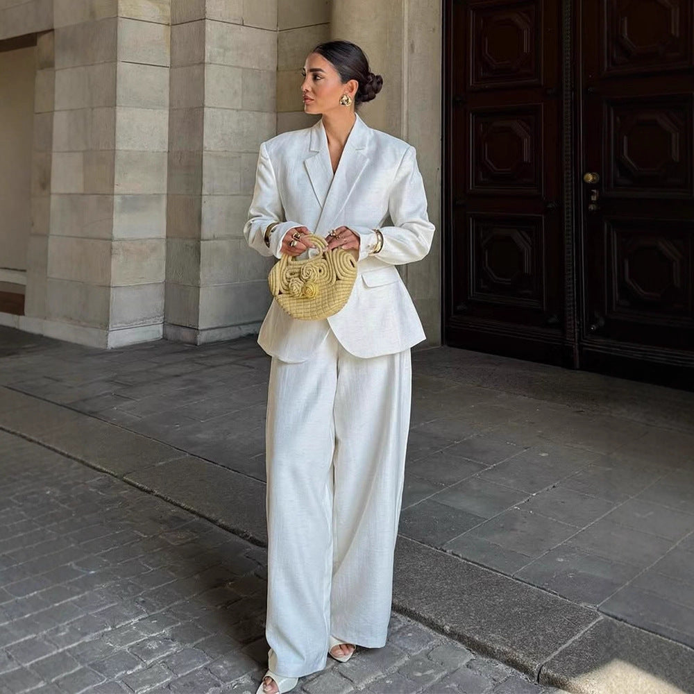 Damen Oversize-Leinenblazer mit strukturierter Schulter und tailliertem Saum Nord Taschen