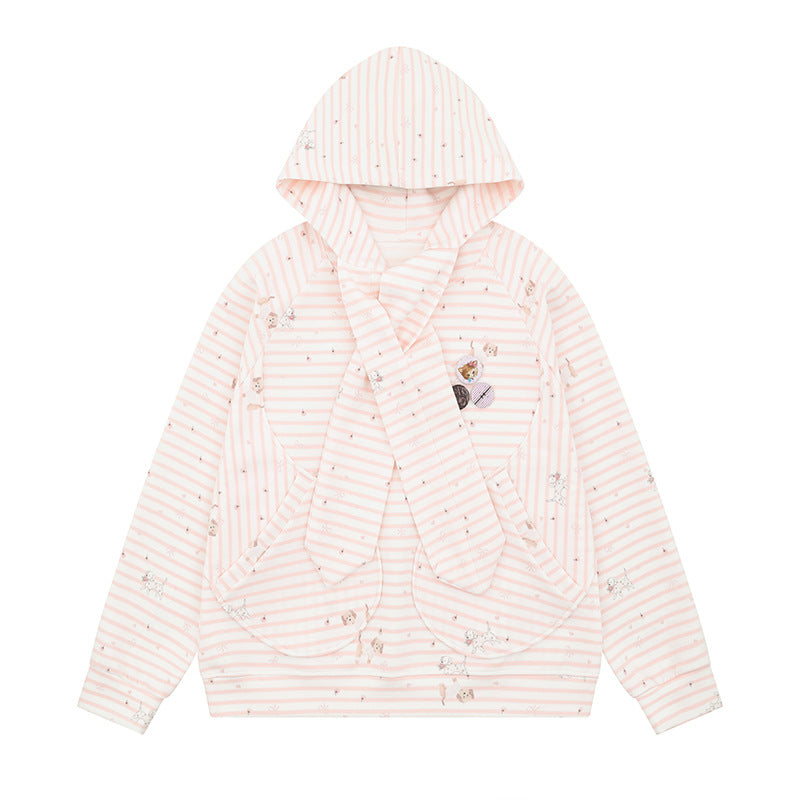 Damen Kuscheliger Kapuzen‑Oversizepullover mit integriertem Schleifen‑Schal und Aufgesetzten Taschen Nord Taschen