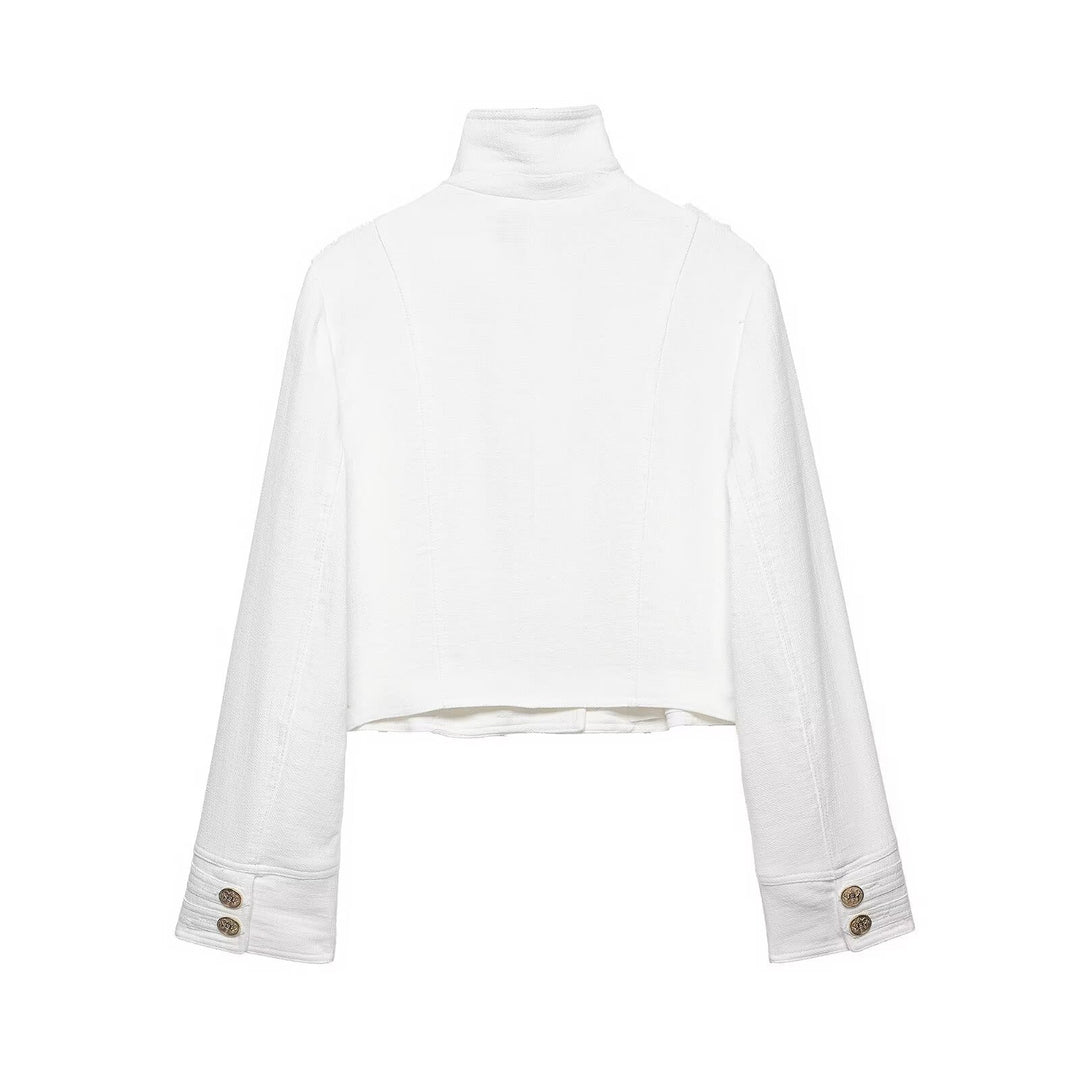 Damen Kurzjacke im Military‑Stil aus Bouclé mit Stehkragen und Zierknopfleiste Nord Taschen